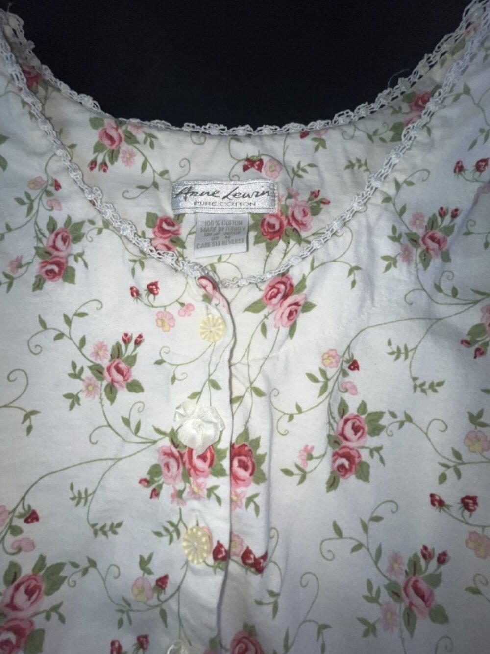 Anne Lewin NY Night Gown Red Pink Rose Floral 100% Cotton Nighty Size M READ
